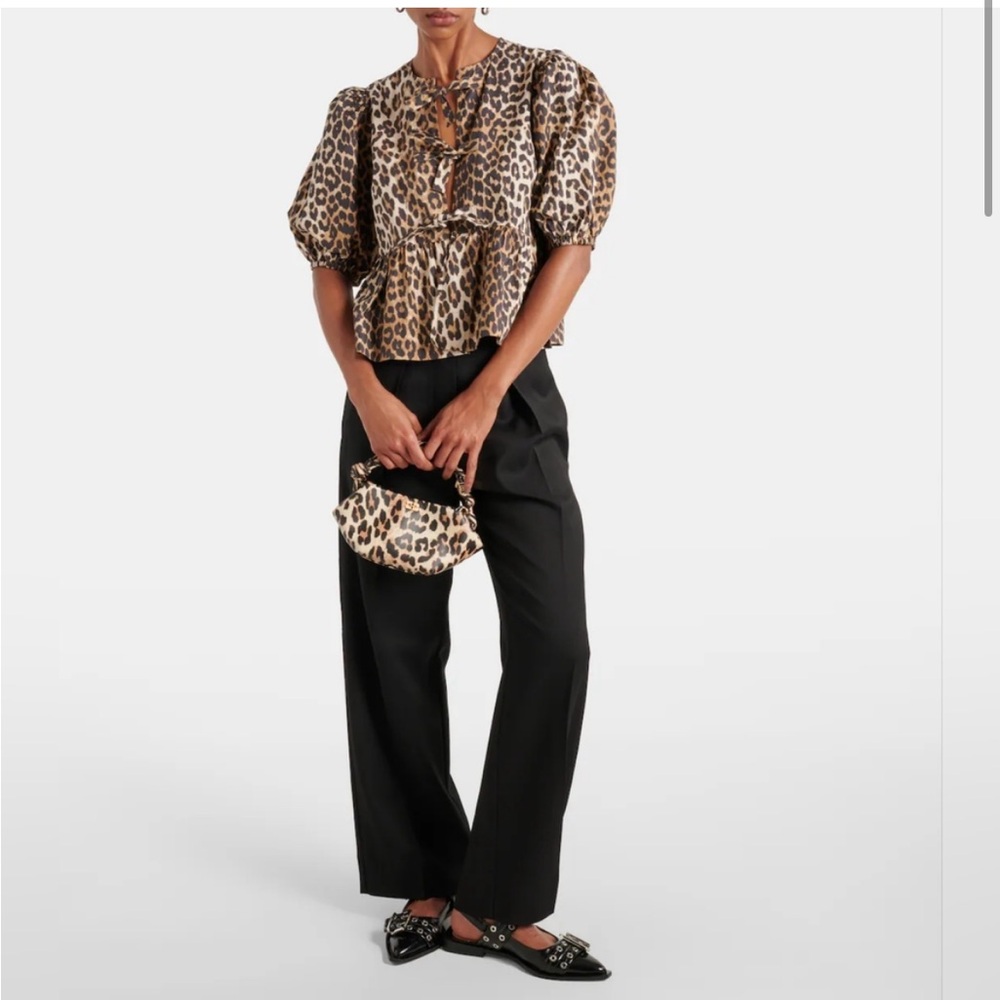 🕶️Tie-Front Leopard Print Oversize Peplum Blouse Sz L - Picture 4 of 7